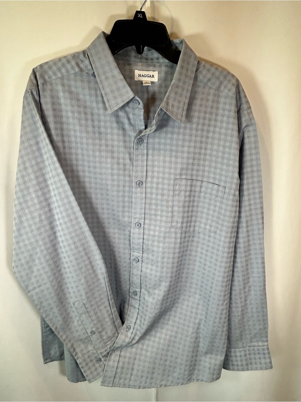 Haggar Blue Micro-Check Long Sleeve Dress Shirt